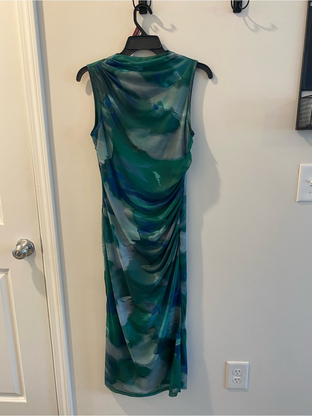 Sleeveless Green & Blue Watercolor Sheath Dress